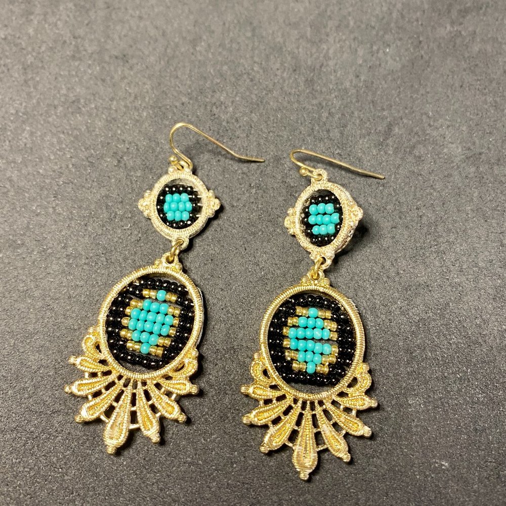 Native American style gold tone and bead earrings
